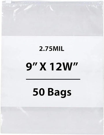 9X12 inches Resealable Poly Bags Slide Seal With write on Block 2.75 Mil (LDPE)